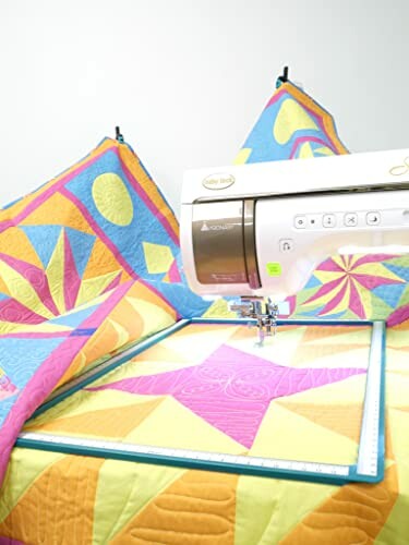 Sewing machine with colorful quilt patterns