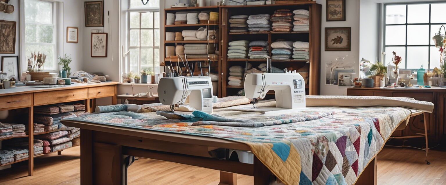 Long arm quilting workspace