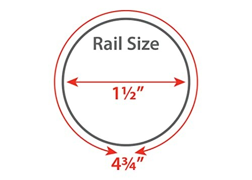 Diagram showing rail size dimensions with arrows indicating measurements.