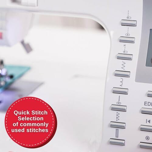 Close-up of sewing machine with stitch selection buttons