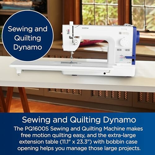 PQ1600S sewing and quilting machine with extension table