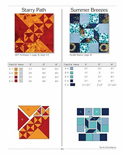 Quilt patterns for Starry Path and Summer Breezes with color guides and block layouts.